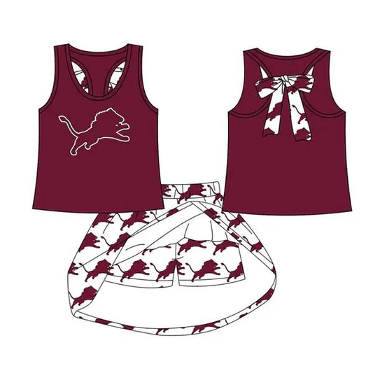 Custom moq 5 each style eta 6-7weeks baby girl clothes team brick red short sleeve skirt sets-25.8.25