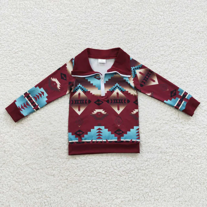 RTS NO MOQ Sibling Baby kid clothes geometric pullover long sleeve tops