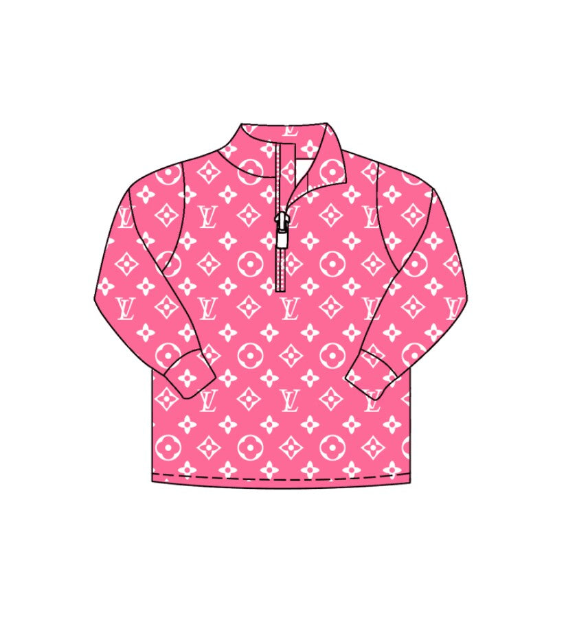 Custom moq 5 each color mix size eta 6-8weeks Pink Brown Letter Zipper Girls Pullover Top