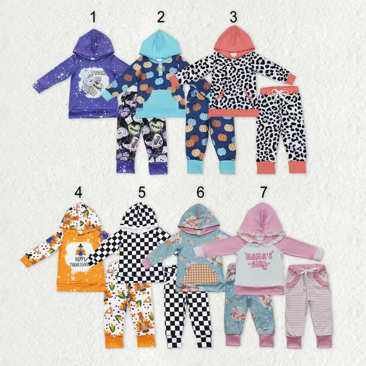 RTS NO MOQ Sibling Baby girls boy clothes hooded long-sleeved trousers suits