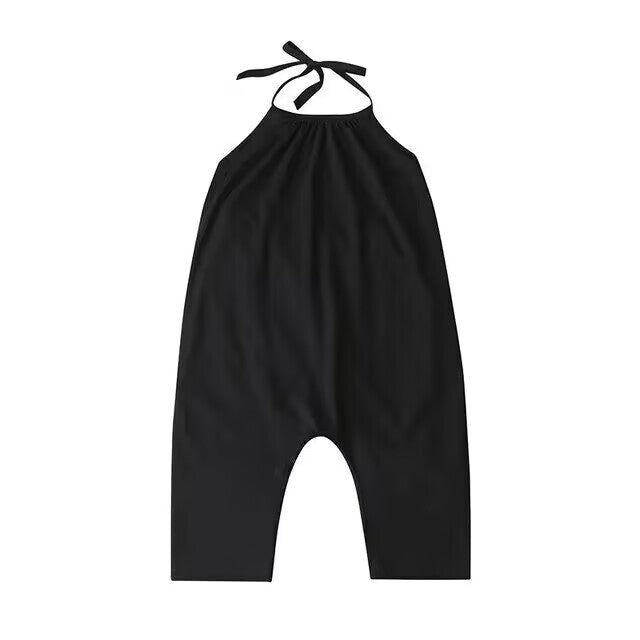 cotton fabric romper black vest jumpsuit
