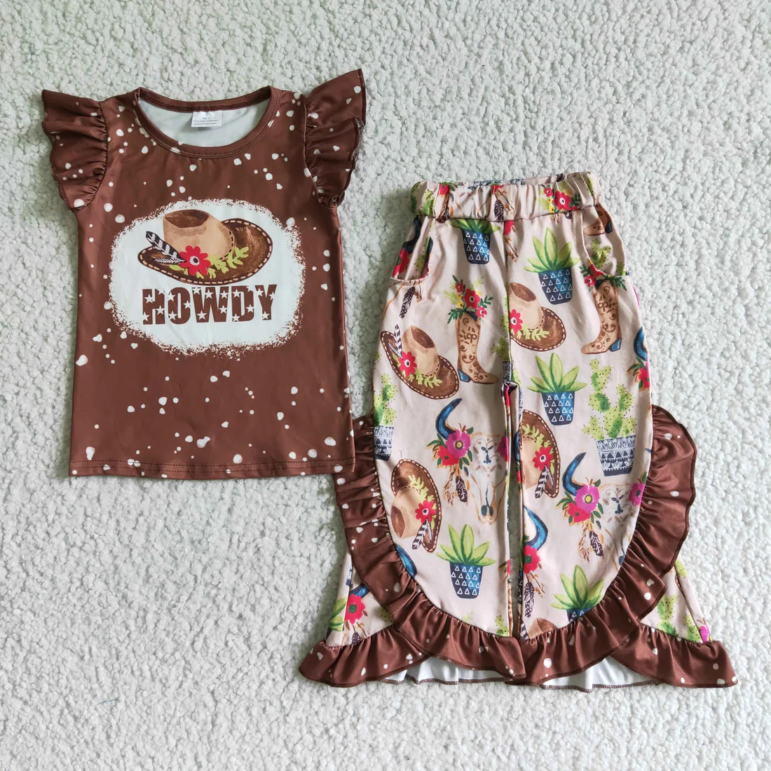 RTS NO MOQ Sibling Baby girls clothes western short-sleeved trousers suits