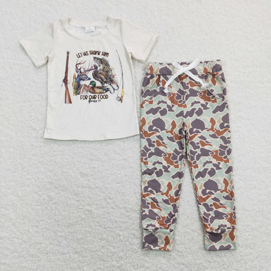 RTS NO MOQ Sibling Baby boy clothes duck puppy camouflage Short Sleeve pants Suits