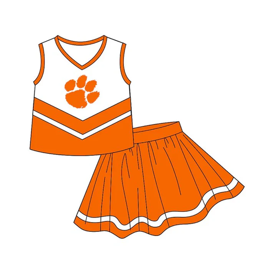 Custom moq 5 each style eta 6-7weeks baby girl clothes team orange sleeveless skirts sets-25.8.6