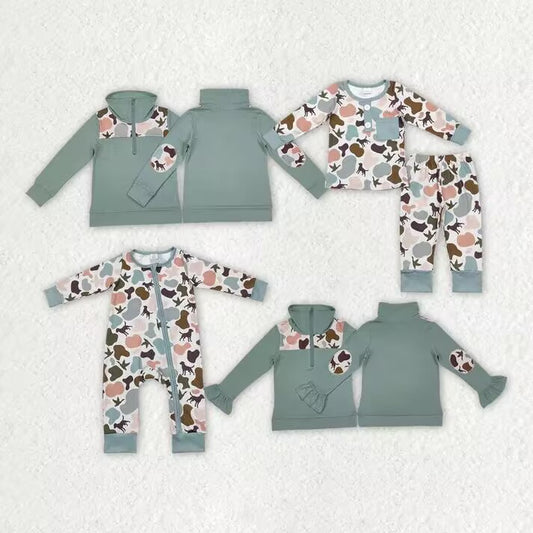 RTS NO MOQ  Gray green leopard print long-sleeved suit & romper & top