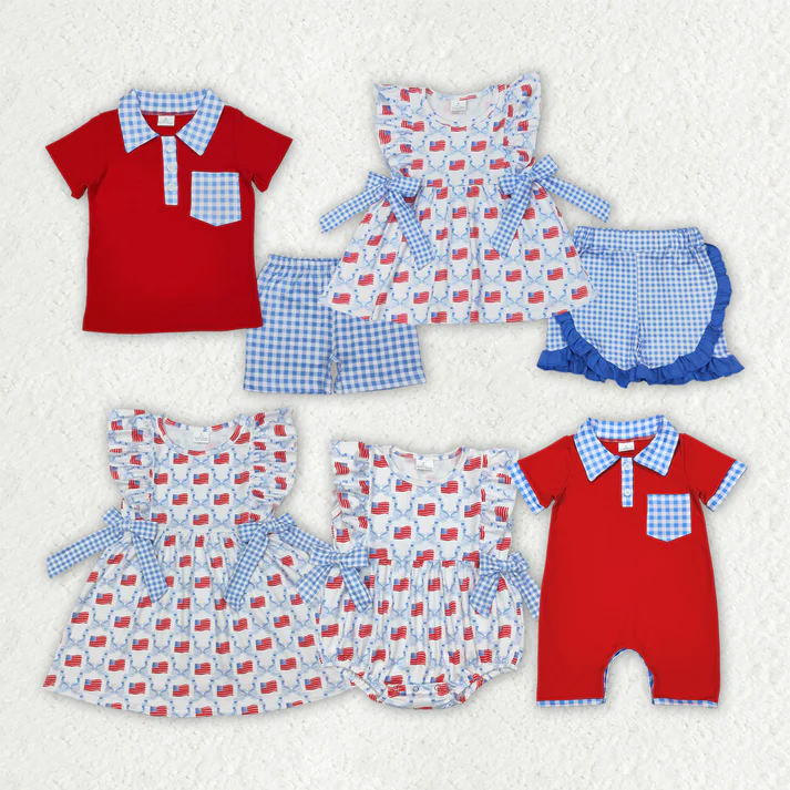 RTS baby girls clothes 4th of july short Sleeve dress romper