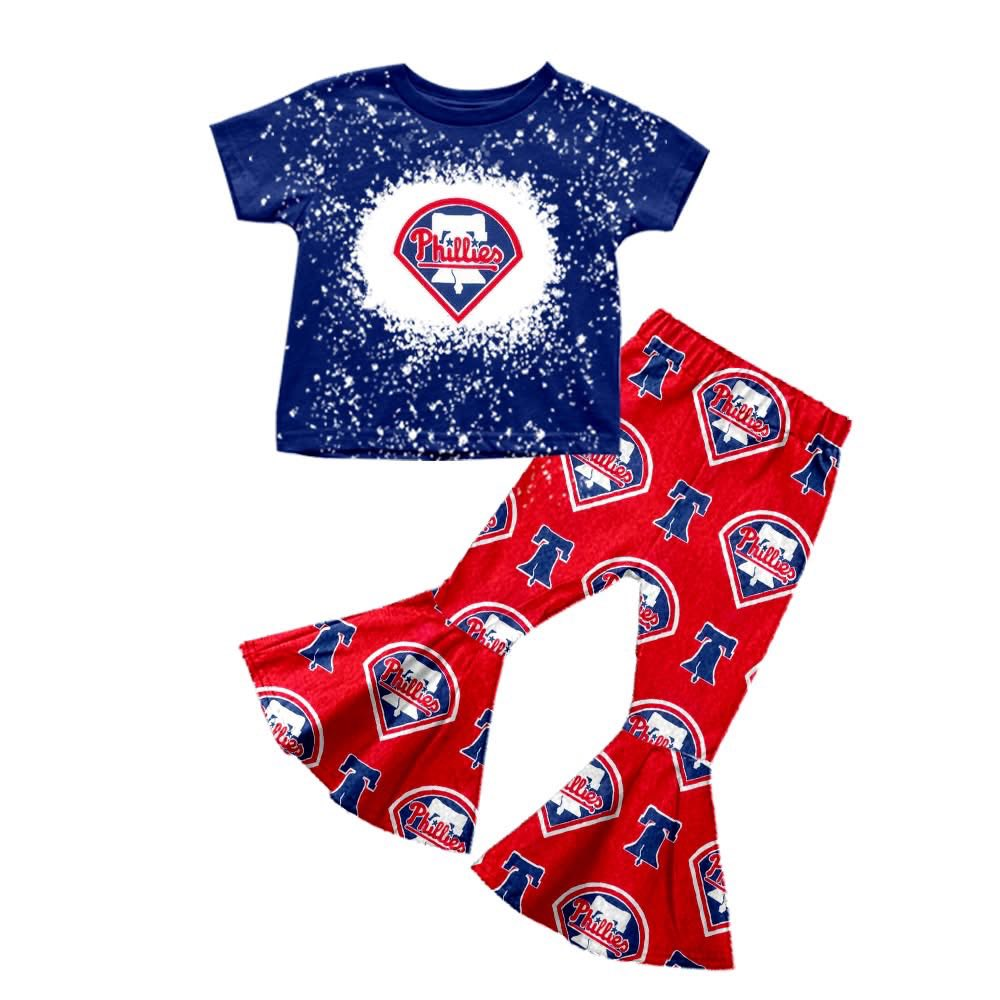 Custom moq 5 mix size milk silk eta 6-8weeks summer team blue and red baby girls clothes team short sleeve pants sets-25.7.15