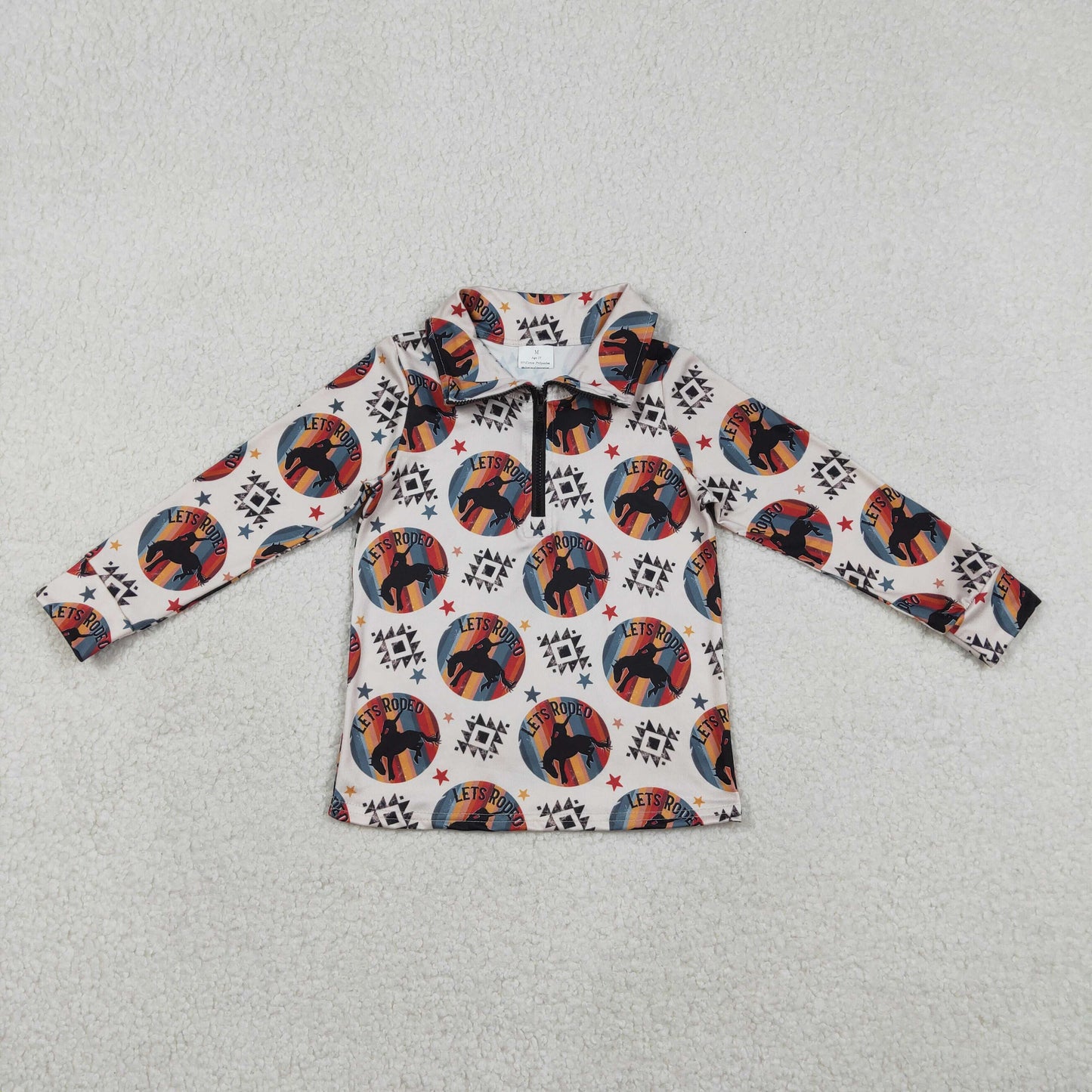 RTS NO MOQ（In Stock) Rodeo Geometric Horse Riding Star Zipper Long-Sleeve Top