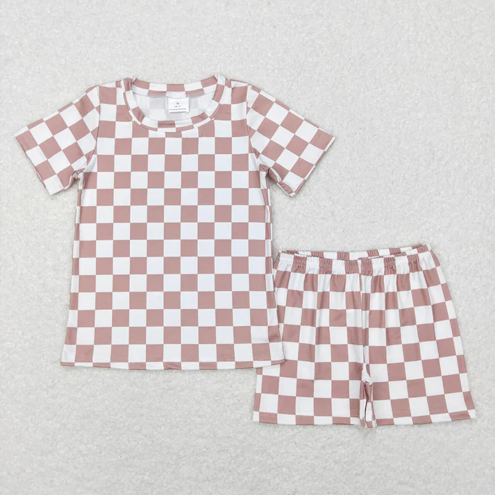 RTS NO MOQ Girls Boys plaid short sleeve Clothes Sets