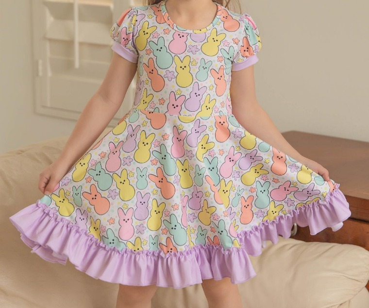 GSD0705 Colorful bunny flower purple lace short-sleeved dress