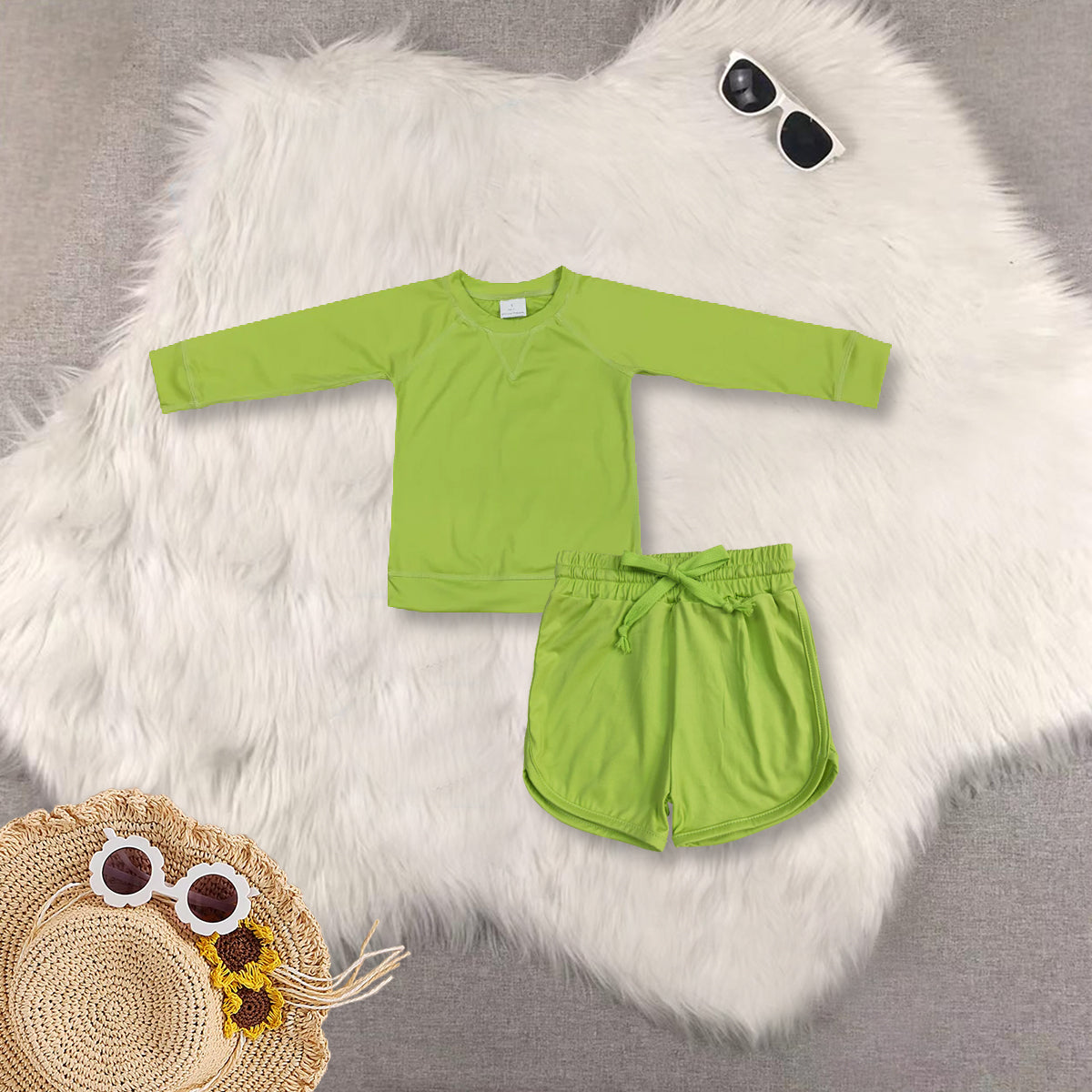 RTS NO MOQ Sibling baby girls clothes yoga solid color long sleeve Clothes Sets