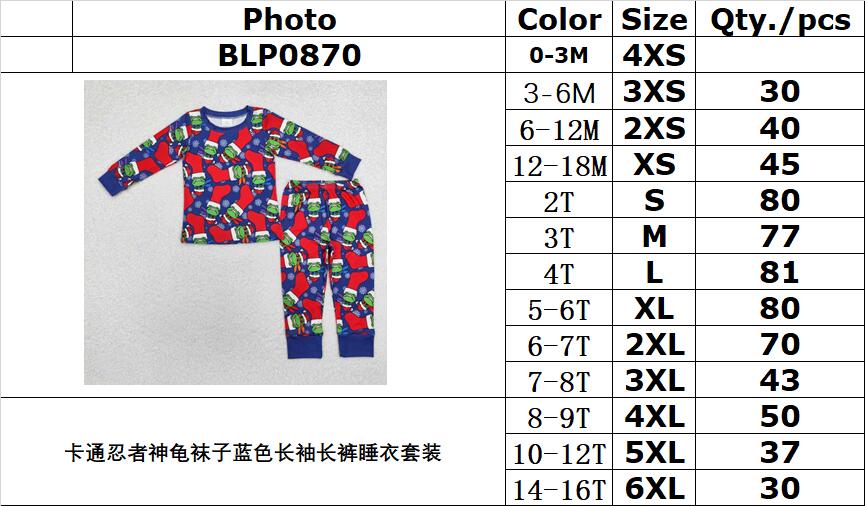 RTS NO MOQ ETA 5/7days Arrived BLP0870 Boys blue long-sleeved pants pajamas set