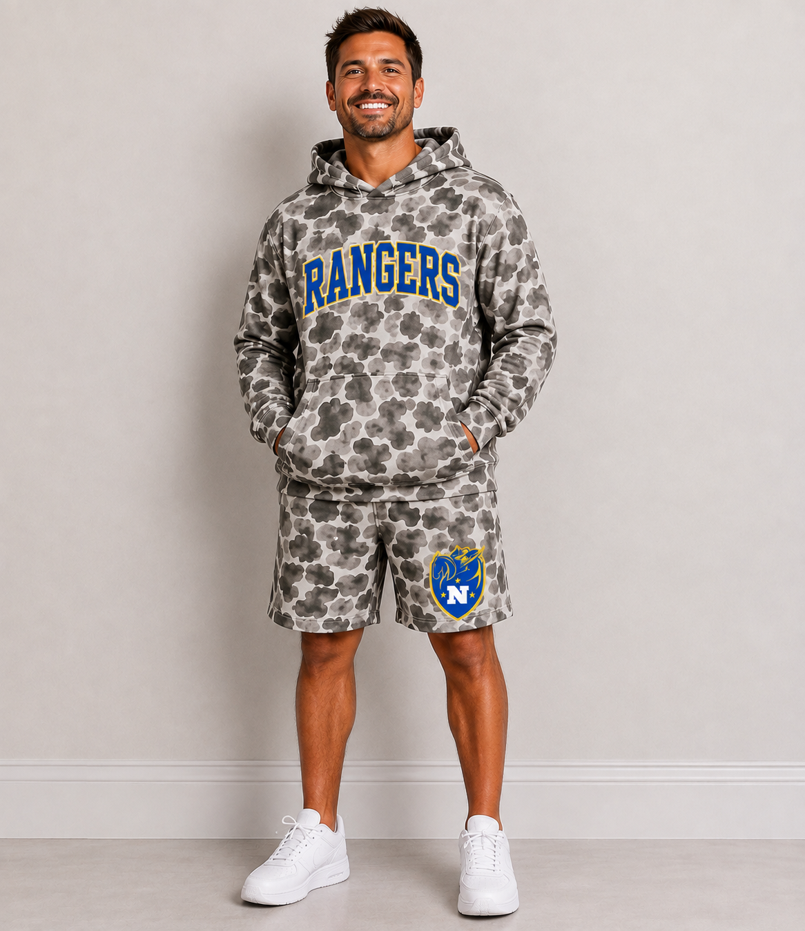 custom moq 5 mix size RLES0103 Adult To Match Kids Team Letter Camo Print Hooded Casual Shorts Set