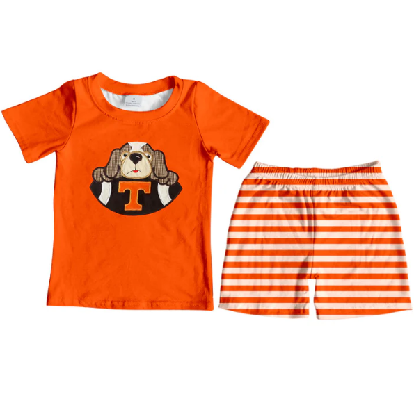 Deadline August 27 custom no moq eta 6-8weeks Orange striped short-sleeved shorts suit