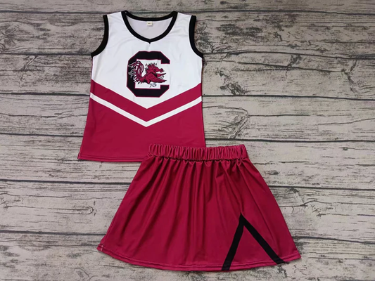 Custom moq 5 each style eta 6-7weeks baby girl clothes team brick red short sleeve skirt sets-25.8.6