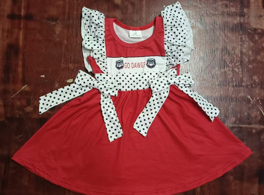 Custom moq 3 eta 6-7weeks Black and white polka dot bow decorated red flying sleeves skirt