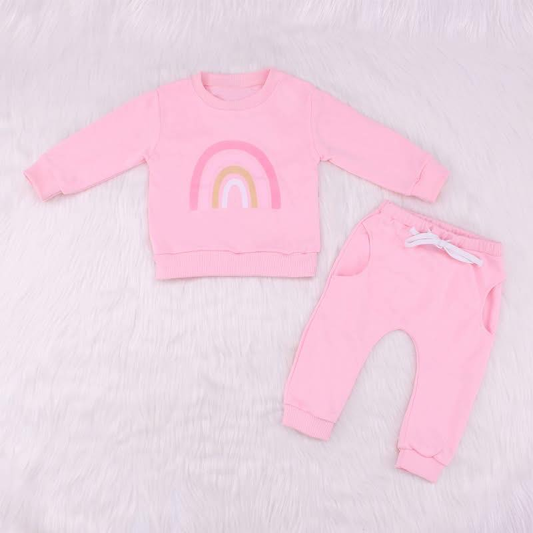 Custom moq 5 each style eta 6-7weeks baby girl clothes pink long sleeve pant set-25.9.16