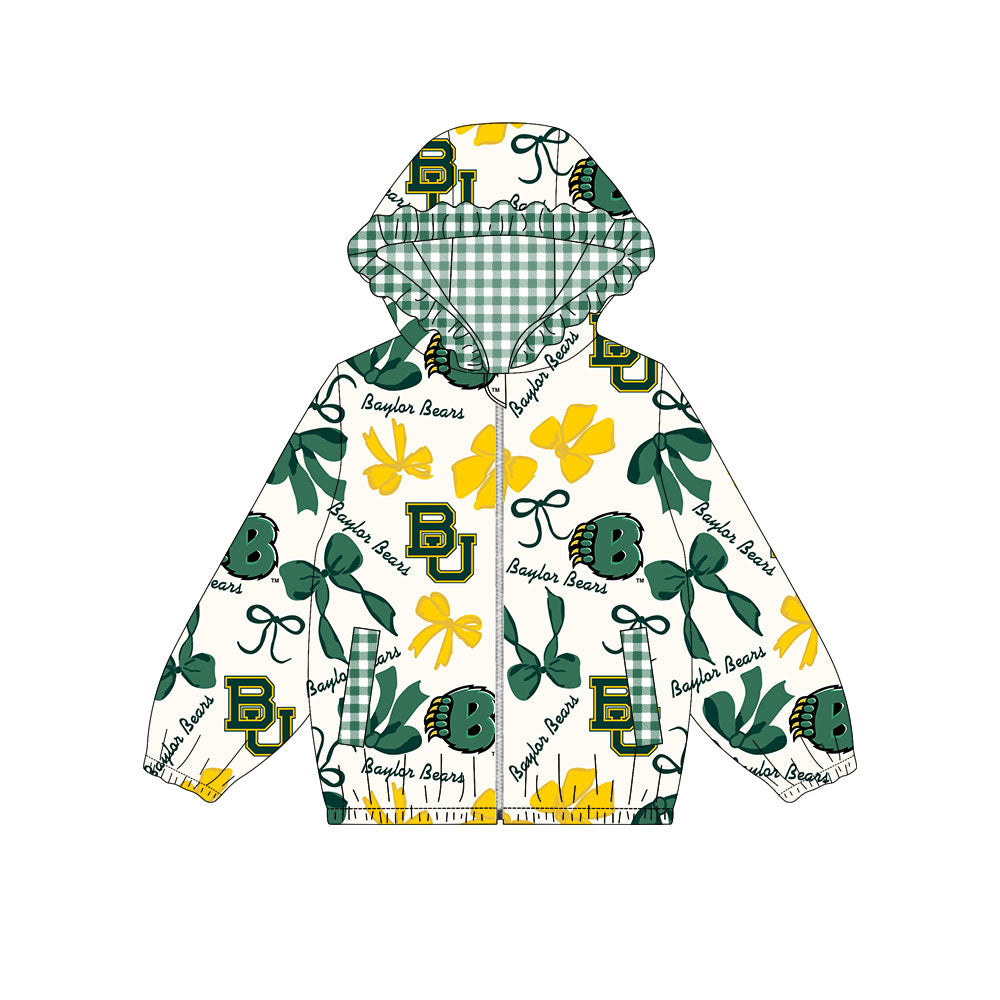 Custom moq 8 mix size milk silk summer team baby girls clothes bow green hooded long sleeve top-25.9.26