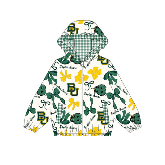 Custom moq 8 mix size milk silk summer team baby girls clothes bow green hooded long sleeve top-25.9.26