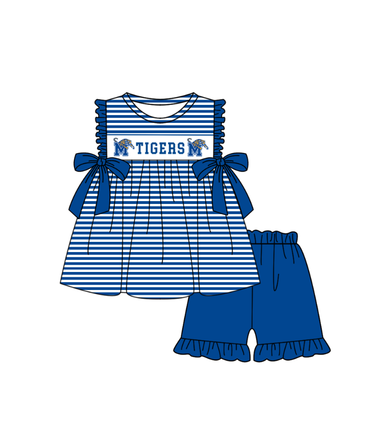 Custom moq 5 mix size milk silk summer teams Blue striped bow Tigers team series
