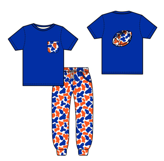 Custom summer teams baby boy clothes team blue camouflage short sleeve pants sets-25.8.7