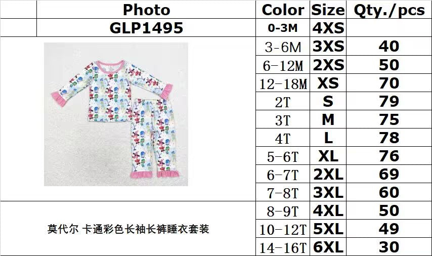 bamboo rts no moq GLP1495 Cute Clothes color long sleeve trousers pajama set
