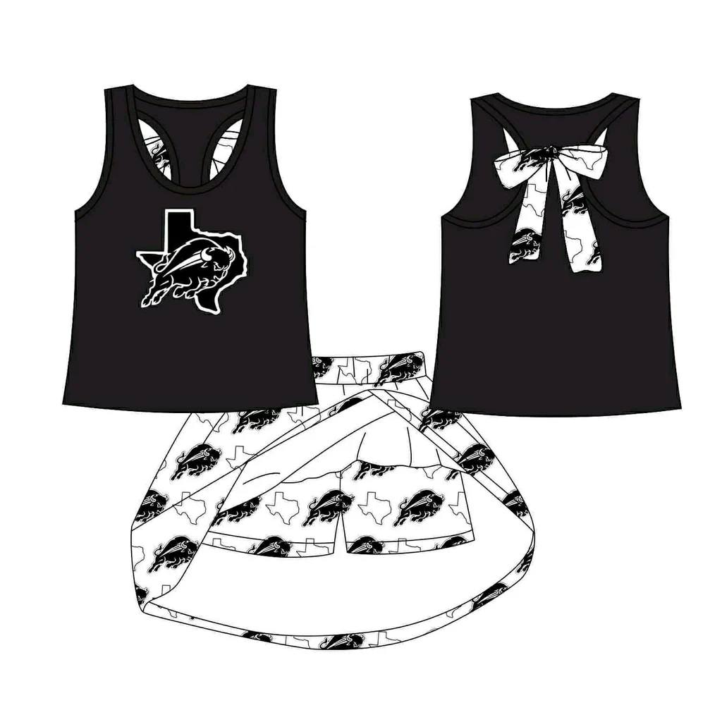 Custom moq 5 each style eta 6-7weeks baby girl clothes team black sleeveless skirt sets-25.8.21
