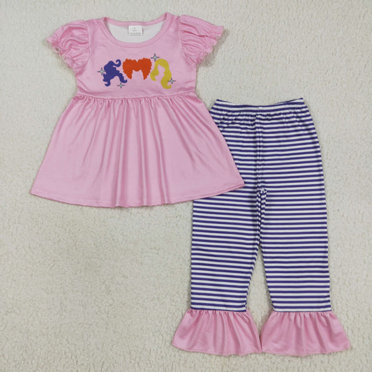 RTS NO MOQ（In Stock) GSPO2043 hocus pink short-sleeved striped trousers suit
