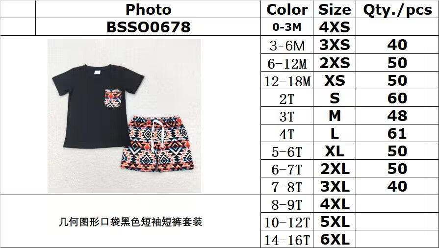 RTS no moq BSSO0678 Geometric pocket black short sleeve shorts suit