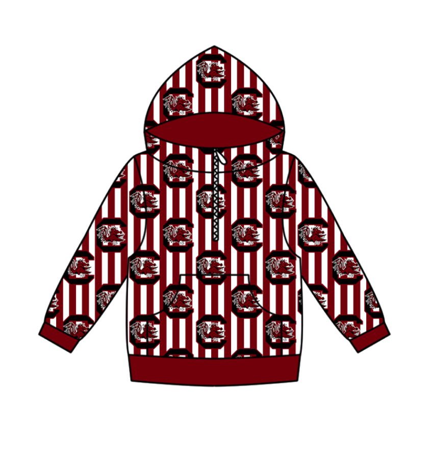 Custom moq 5 mix size milk silk summer team baby boy clothes brick red hooded long sleeve top-25.10.27