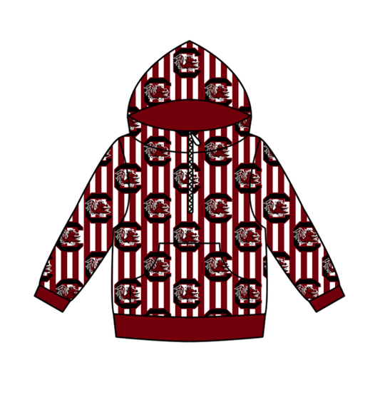 Custom moq 5 mix size milk silk summer team baby boy clothes brick red hooded long sleeve top-25.10.27