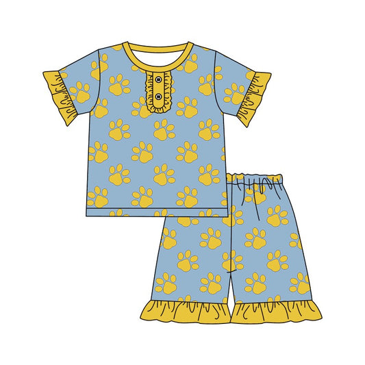 custom moq 3 Summer Girl team yellow lace short sleeve shorts pajama Set