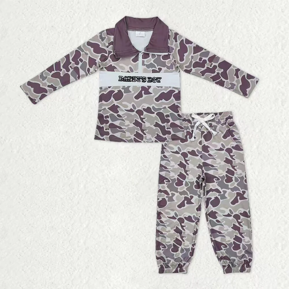 RTS NO MOQ（In Stock) baby boys clothes MAMA camouflage long Sleeve pants sets