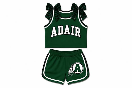 custom moq 5 mix size KNMEAT0203 Adult And Kids Bow Sleeveless Green Tank Top Shorts Summer Team Outfit