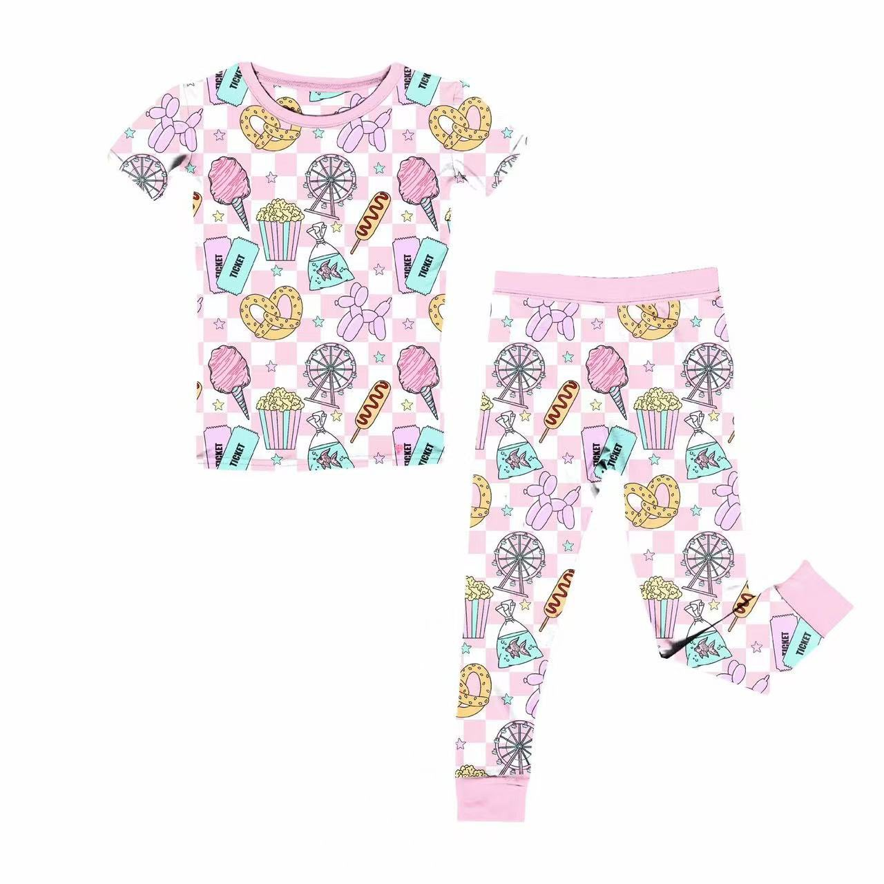 Custom moq 5 each style eta 6-7weeks baby girl clothes pink short sleeve pants set and romper 1 and romper 2