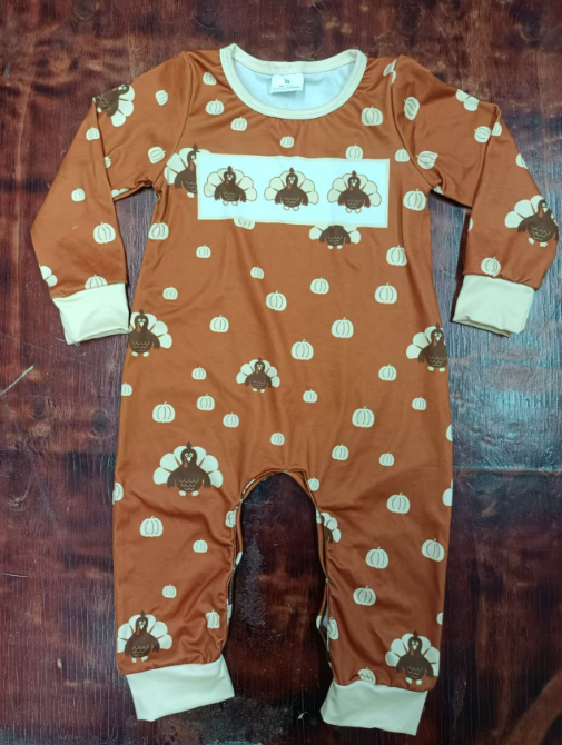 Custom moq 3 eta 6-7weeks  Beige Pumpkin-Turkey Brown Long Sleeve Romper