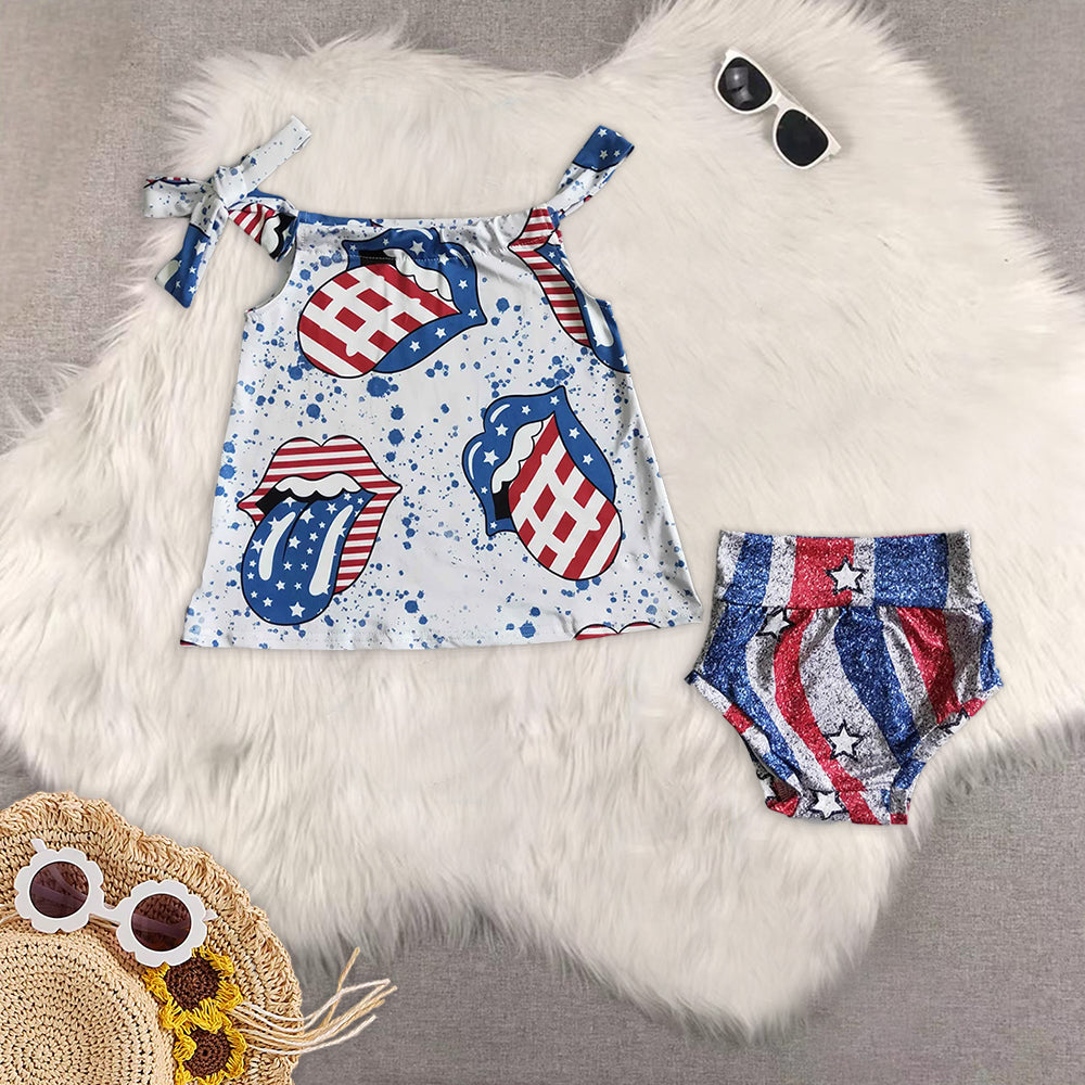 RTS NO MOQ baby girls clothes 4th of july short sleeve briefs sets