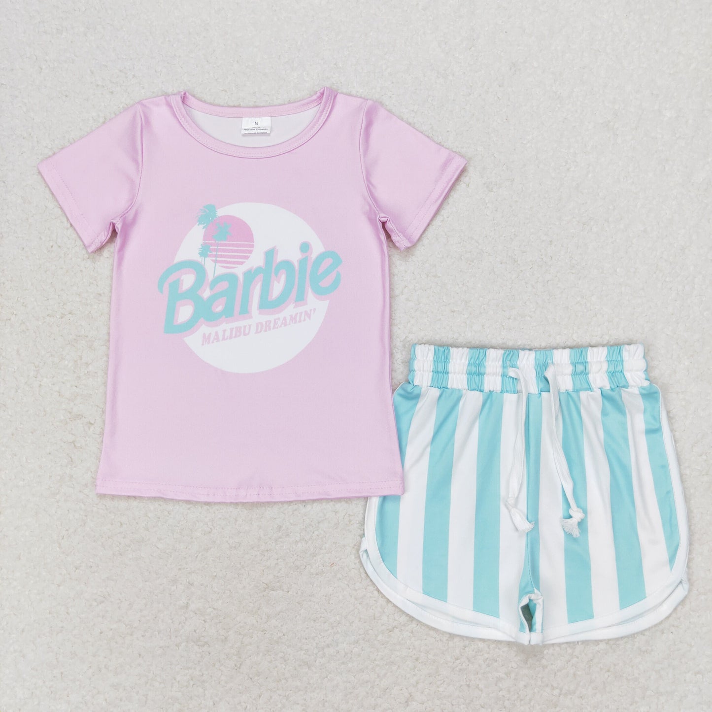 Cute Clothes  GSSO1168 pink short-sleeved striped shorts set