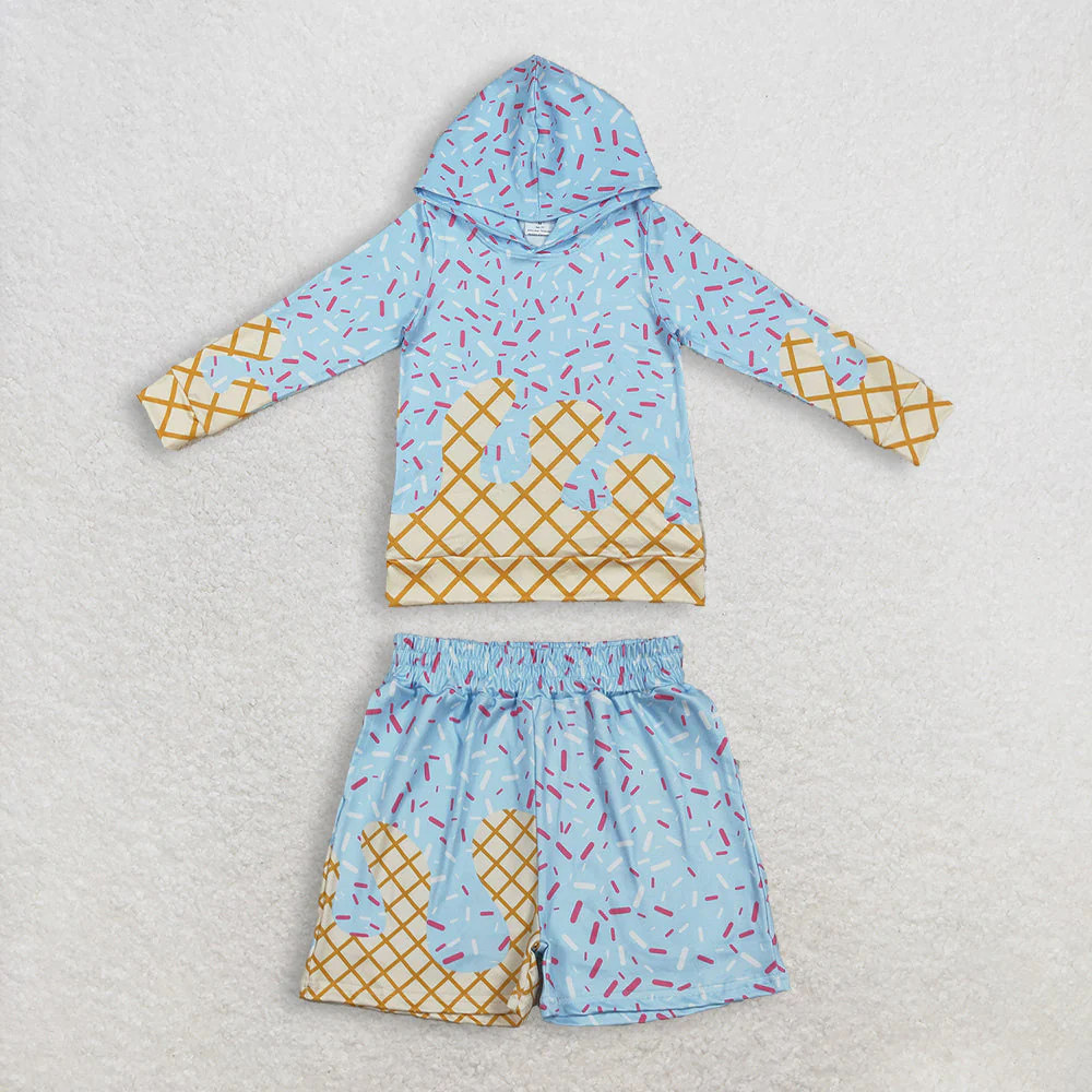 RTS NO MOQ Sibling baby girls clothes ice cream camouflage hooded long sleeve shorts sets