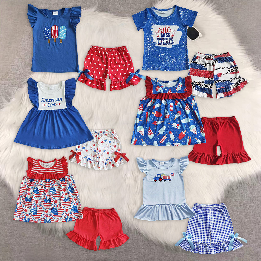 RTS NO MOQ Baby girl clothes 4th of july Short Sleeve shorts Suit