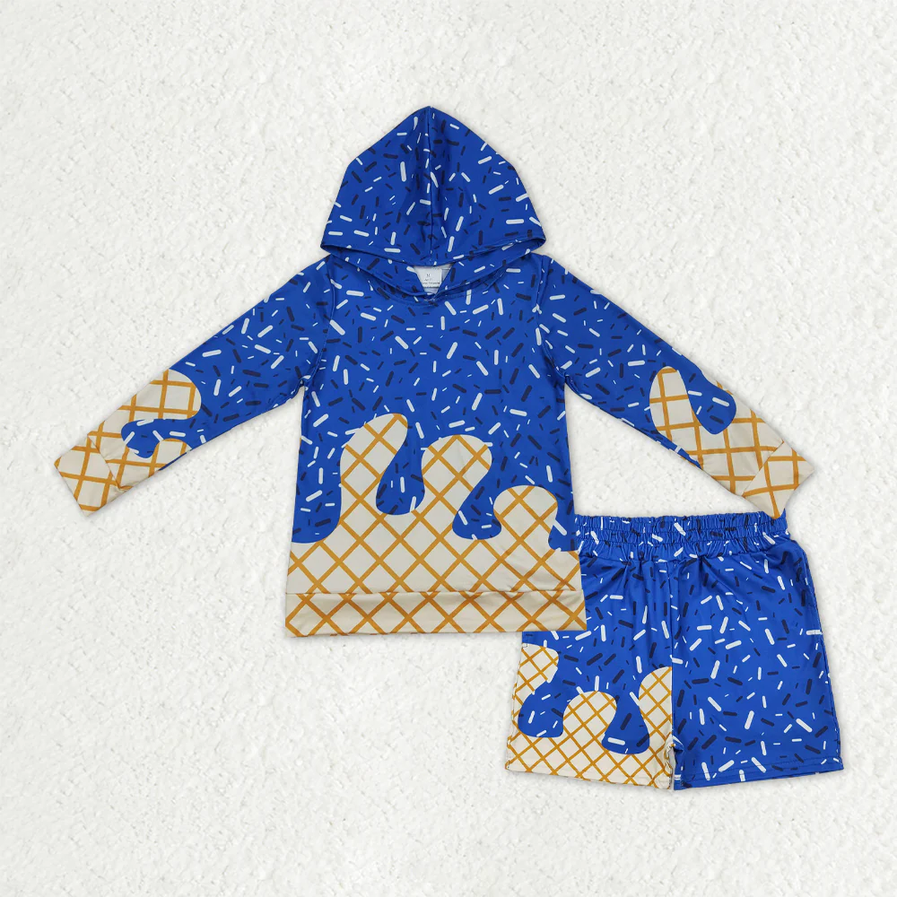 RTS NO MOQ Sibling baby girls clothes ice cream camouflage hooded long sleeve shorts sets