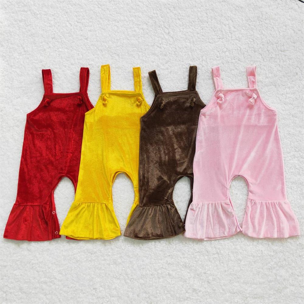 RTS NO MOQ Solid color corduroy lace hem suspender jumpsuit