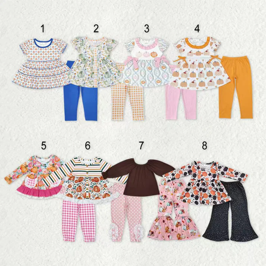 RTS NO MOQ Sibling baby girl clothes Halloween short sleeve and long sleeve pants Sets