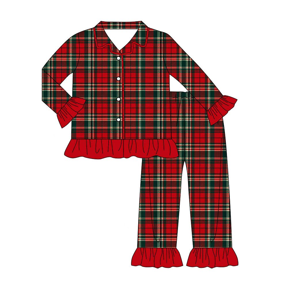 custom moq 5 mix size KLSH0103 Adult To Match Kids Red Green Plaid Christmas Pajama Set Rompers Dress Adult Buttons Tops