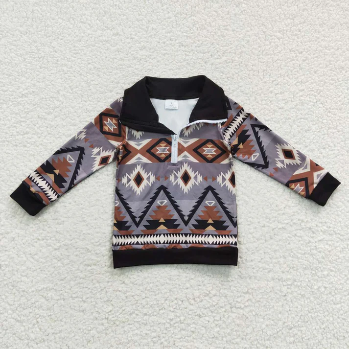 RTS NO MOQ Sibling Baby kid clothes geometric pullover long sleeve tops