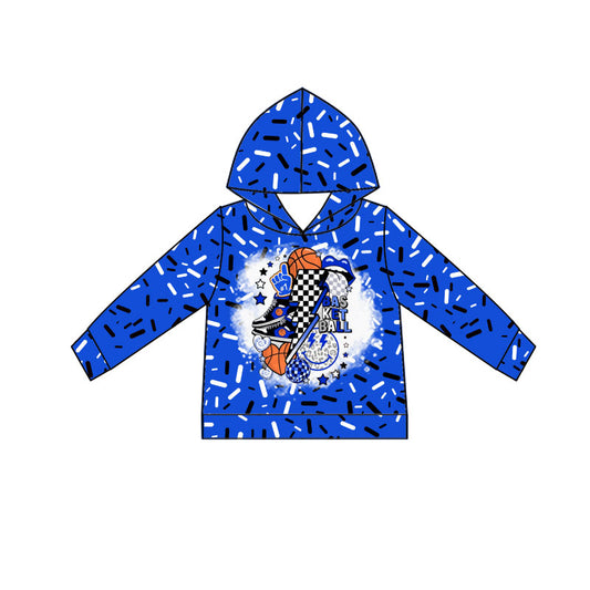 Custom moq 5 mix size milk silk summer team baby girls and boys clothes blue hooded long sleeve top-25.10.22