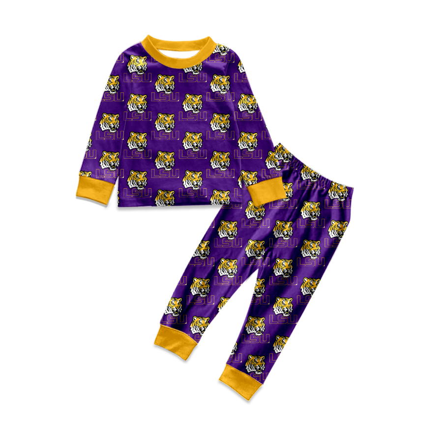 Custom moq 5 mix size milk silk summer teams baby girls clothes purple long sleeve pants sets-25.7.22
