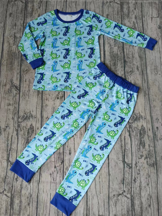 custom moq 3 eta 5weeks Dinosaur Blue Long Sleeve Pants Suit