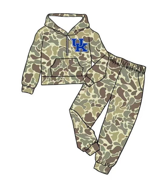 Custom moq 5 mix size milk silk summer teams baby boy clothes camouflage hooded long sleeve pants sets-25.8.30