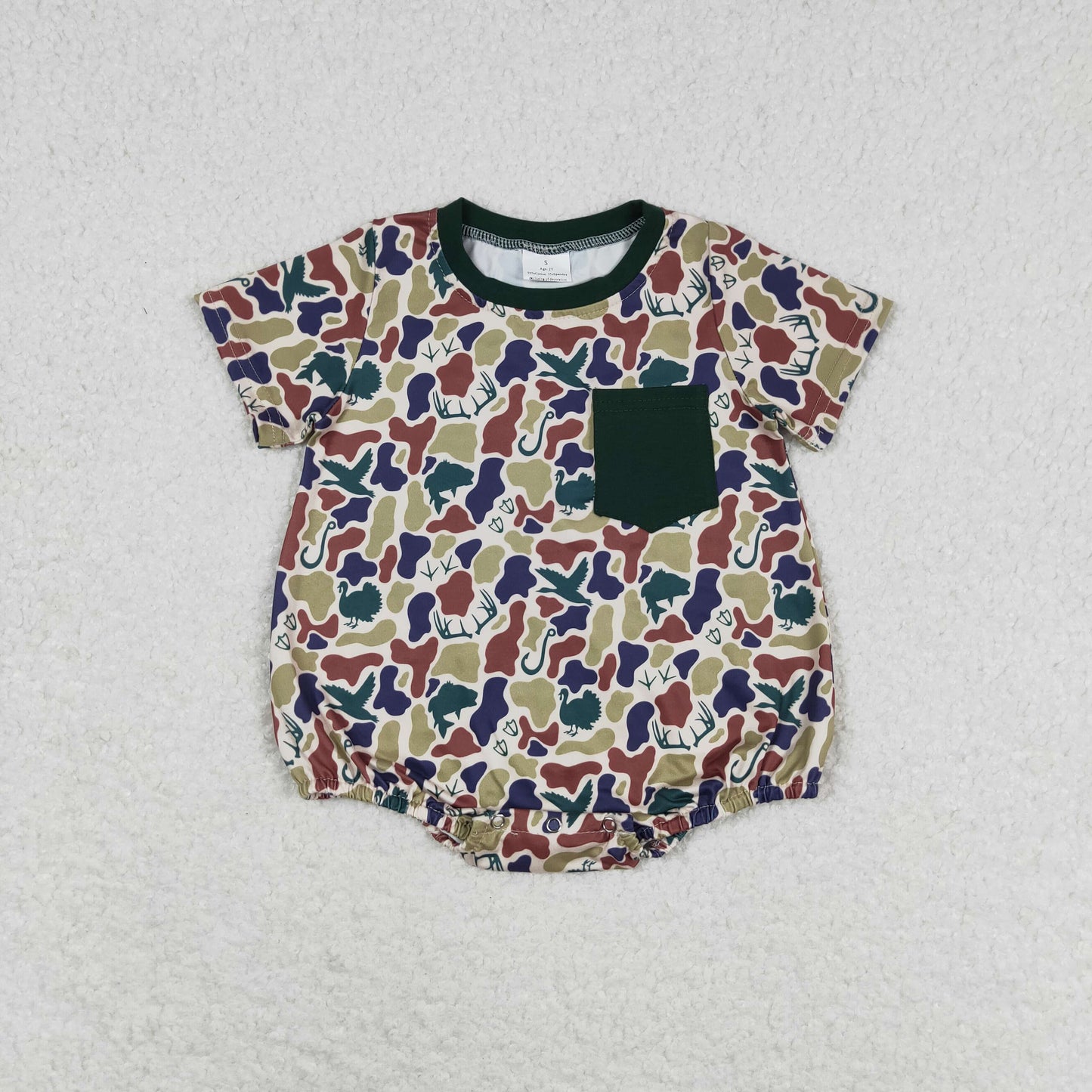 RTS NO MOQ（In Stock) SR1659 Duck brown green camouflage pocket short sleeve jumpsuit